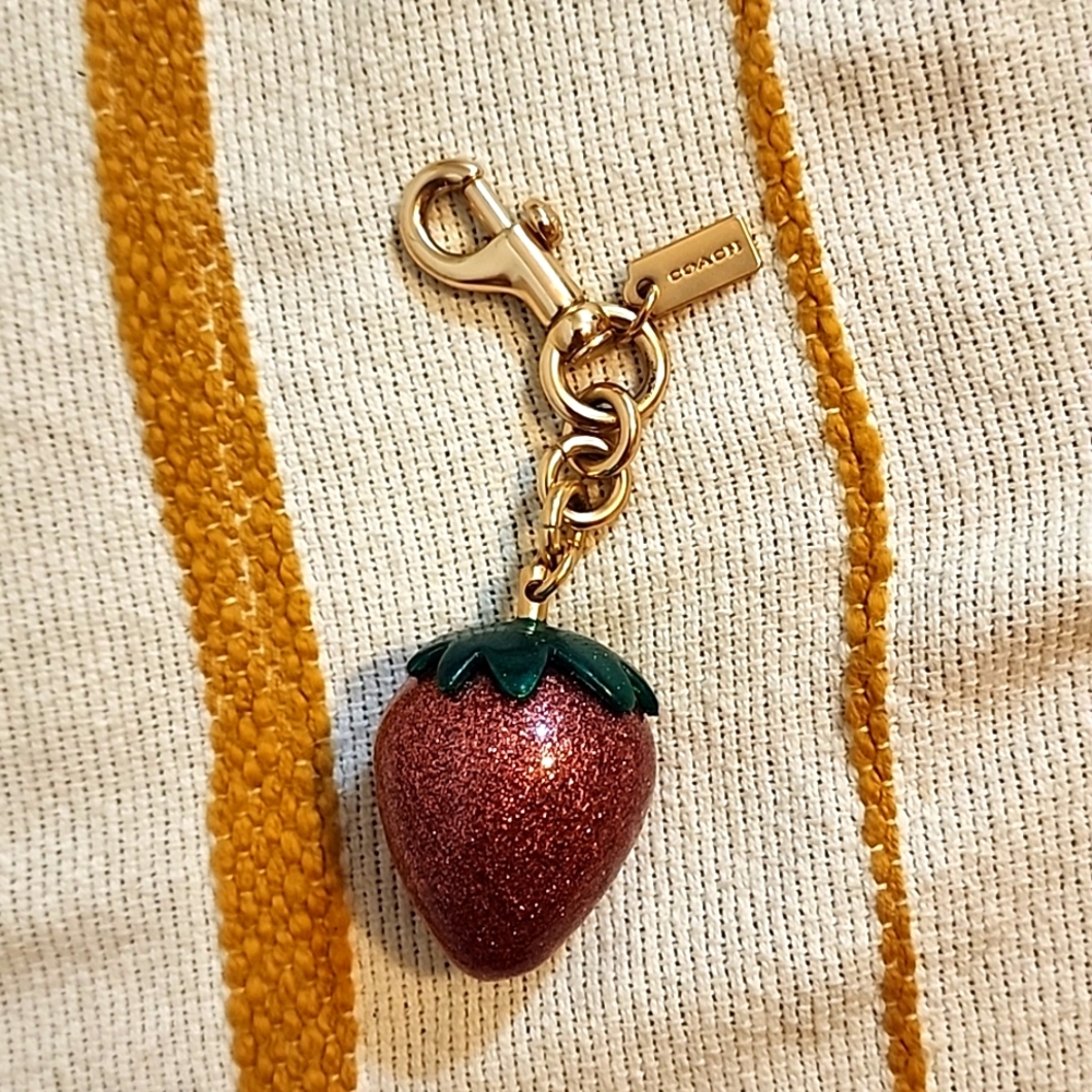 Coach Strawberry Pink Keychain Key Ring Bag Pendant